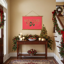 Tapiz Con Marco De Madera Welcome holly christmas guest