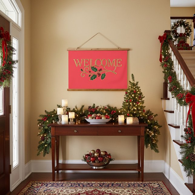 Tapiz Con Marco De Madera Welcome holly christmas guest  (Subido por el creador)