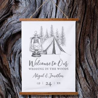 Tapiz Con Marco De Madera Welcome to Our Wedding Camping Sketch Wedding