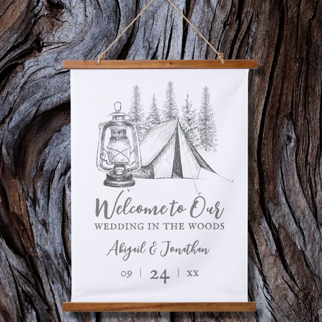 Tapiz Con Marco De Madera Welcome to Our Wedding Camping Sketch Wedding (Subido por el creador)