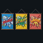Tapiz Con Marco De Madera WHAM ZAP KAPOW cómic moderno<br><div class="desc">LIBRO DE COMIC WHAM ZAP KAPOW. Guay,  trendy,  divertida tapiz de arte pop diseñado para poner un golpe,  un golpe,  zap en la casa de cualquiera. Un gran regalo para ti,  tus amigos o tu familia. Diseñado por Thisisnotme©</div>