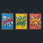 Tapiz Con Marco De Madera WHAM ZAP KAPOW cómic moderno<br><div class="desc">LIBRO DE COMIC WHAM ZAP KAPOW. Guay,  trendy,  divertida tapiz de arte pop diseñado para poner un golpe,  un golpe,  zap en la casa de cualquiera. Un gran regalo para ti,  tus amigos o tu familia. Diseñado por Thisisnotme©</div>