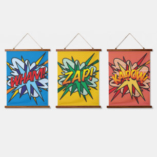 Tapiz Con Marco De Madera WHAM ZAP KAPOW cómic moderno