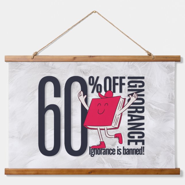 Tapiz Con Marco De Madera Whimsical Feather Education Ignorance Banned Wood  (Anverso )