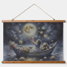 Tapiz Con Marco De Madera Whimsical Girl Moon Dream Fantasy Scene