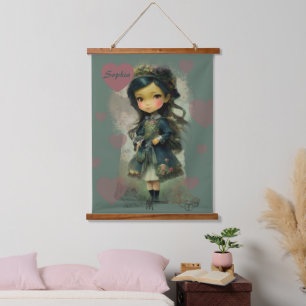 Tapiz Con Marco De Madera Whimsical Kawaii Fairy Tale Chica