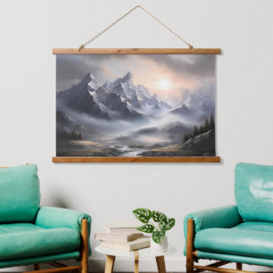 Tapiz Con Marco De Madera Whimsical Misty Mountain Landscape