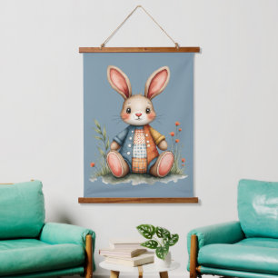 Tapiz Con Marco De Madera Whimsical Patchwork Bunny Cottagecore Woodland