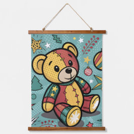 Tapiz Con Marco De Madera Whimsical Patchwork Christmas Teddy Bear