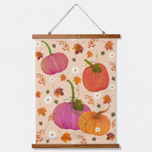 Tapiz Con Marco De Madera Whimsical Pumpkins Cae Hojas