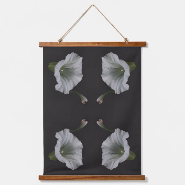Tapiz Con Marco De Madera White Morning Glory Flower Close Up Abstract (Anverso)