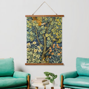 Tapiz Con Marco De Madera William Morris Vintage Faisán Ardilla Flor