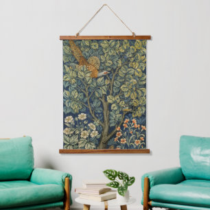 Tapiz Con Marco De Madera William Morris Vintage Faisán Ardilla Flor