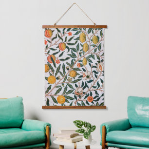 Tapiz Con Marco De Madera William Morris Vintage Fruta Granada Blanco