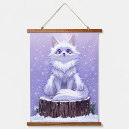 Tapiz Con Marco De Madera Winter Guardian :Whimsical Arctic Fox wildlife 