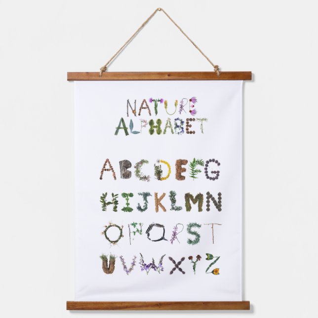 Tapiz Con Marco De Madera Woodland Alphabet ABC Nursery Decoración | Natural (Anverso)