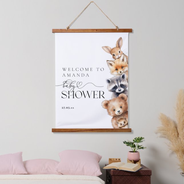 Tapiz Con Marco De Madera Woodland Animals Baby Shower moderno (Dormitorio)