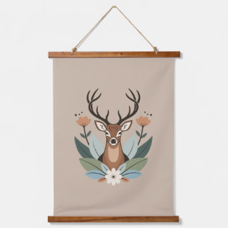 Tapiz Con Marco De Madera Woodland Harmony – Boho Deer Botanical Illustratio