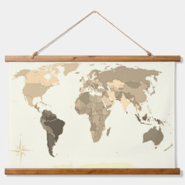 Tapiz Con Marco De Madera World Map