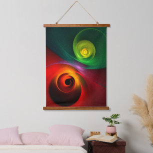 Tapiz Con Marco De Madera Yin Verde Rojo Yang Patrón de arte abstracto moder