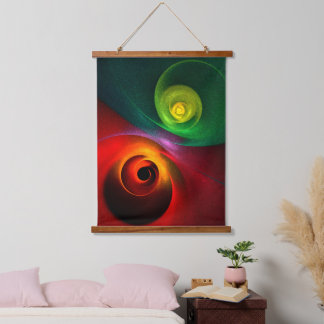 Tapiz Con Marco De Madera Yin Verde Rojo Yang Patrón de arte abstracto moder