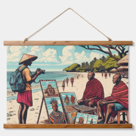TAPIZ CON MARCO DE MADERA ZANZIBAR MASAI WALL TAPESTRY