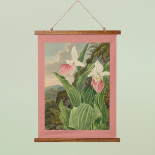 Tapiz Con Marco De Madera Zapatilla de Dama Rosa Orquídea Floral Vintage Bot