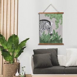 Tapiz Con Marco De Madera Zebra amongst Leaves Wood Topped Wall Tapestry