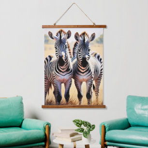 Tapiz Con Marco De Madera Zebras coloridas Safari inspiradas en el arte