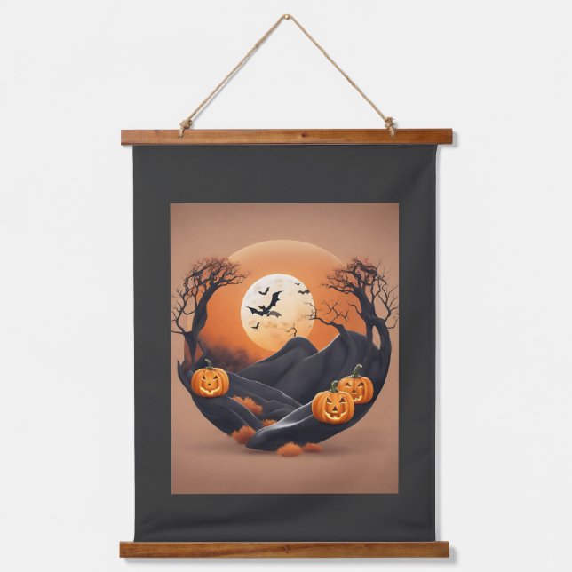 Tapiz Con Marco De Madera Zen y el arte del diseño de Halloween (Anverso)