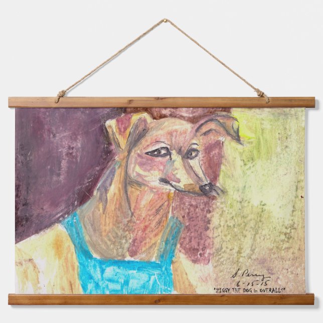 Tapiz Con Marco De Madera "Ziggy El Perro con Overoles"  (Anverso )