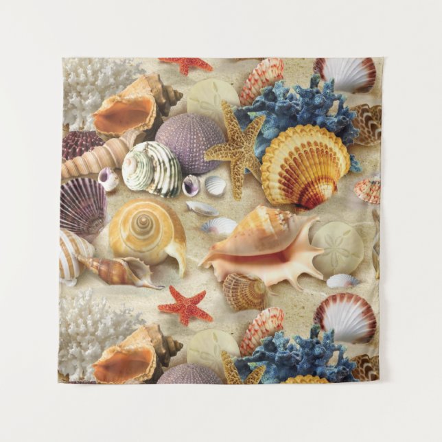 Tapiz conchas marinas en la playa (Anverso)