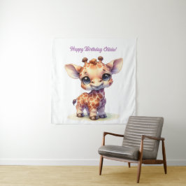 Tapiz Conejito de jirafa bebé en acuarela