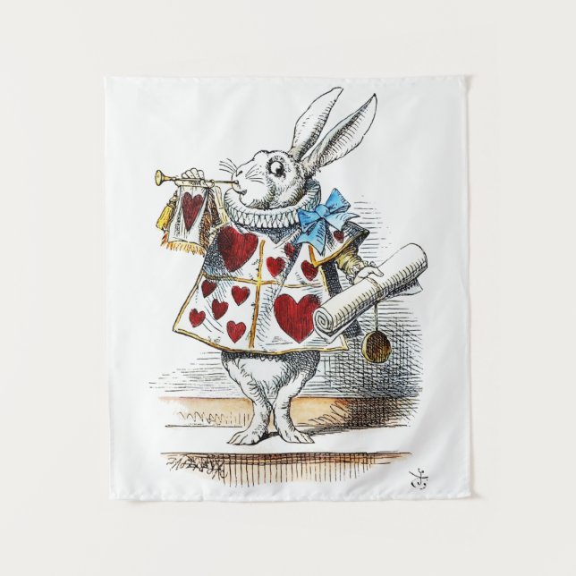 Tapiz Conejo Blanco Alice Wonderland Corazones (Anverso)
