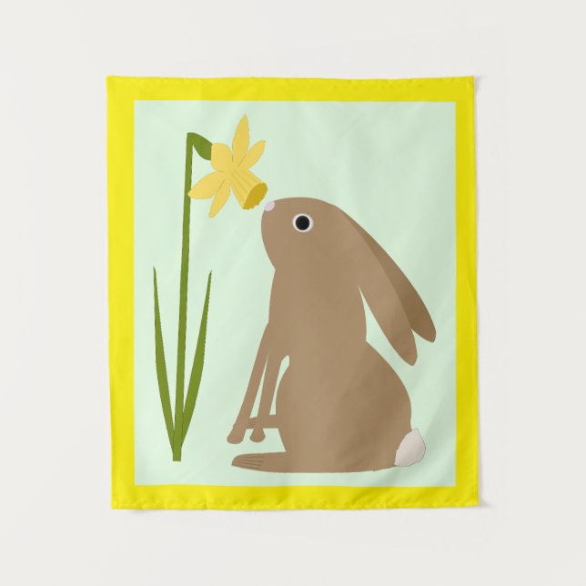 Tapiz Conejo de conejo de pascua y flor de Daffodil (Anverso)