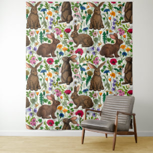 Tapiz Conejos y flores silvestres