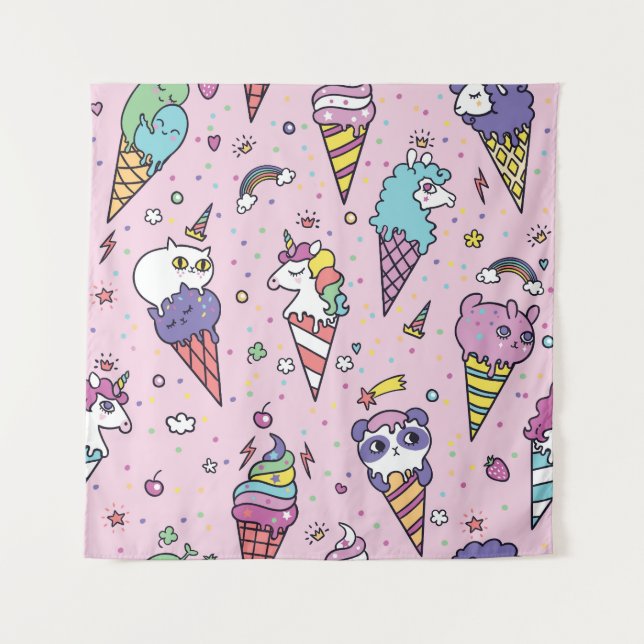 Tapiz Cones de crema de hielo de animales (Anverso)