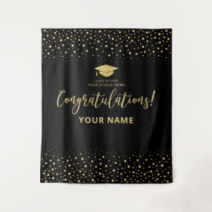 Tapiz Confeti dorado y negro   Graduación de felicitació