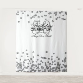 Tapiz Confetti blanco plateado de cumpleaños 50