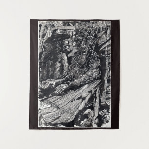 Tapiz "¡Confiesa!", dibujo de tinta india