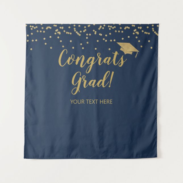 Tapiz Congrats grad blue and gold Backdrop banner (Anverso)