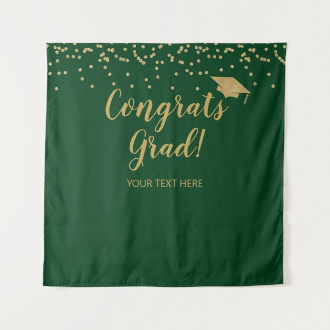 Tapiz Congrats grad green and gold Backdrop banner (Anverso)