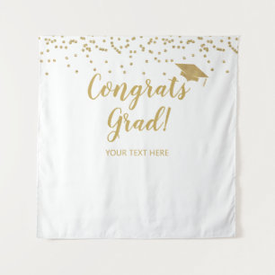 Tapiz Congrats grad white and gold Backdrop banner