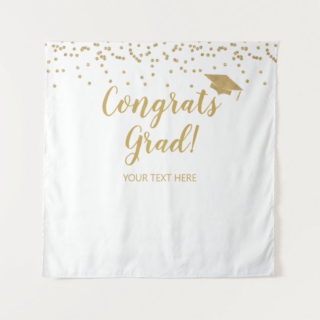 Tapiz Congrats grad white and gold Backdrop banner (Anverso)