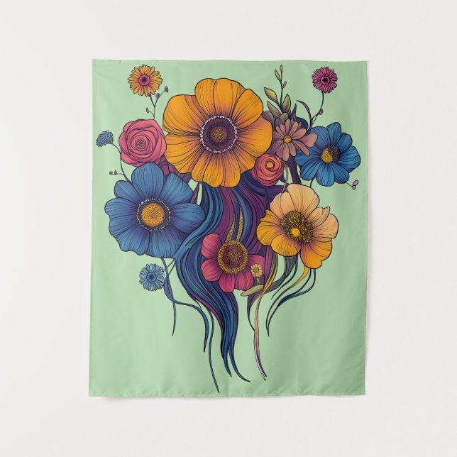 Tapiz Conjunto artístico de hermosas flores (Anverso)
