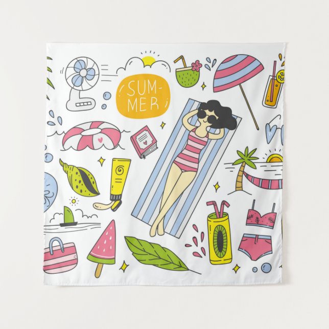 Tapiz Conjunto de doodle de verano sobre la cosecha de f (Anverso)