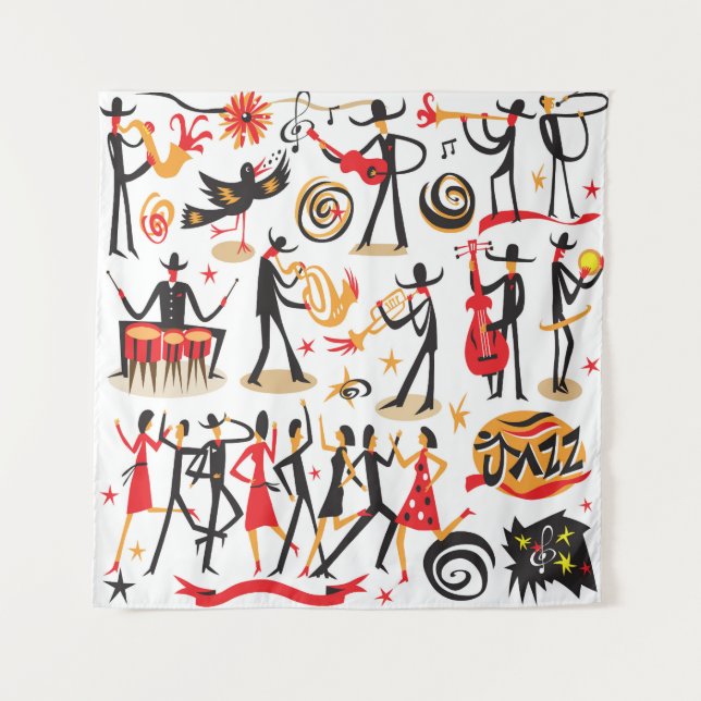 Tapiz Conjunto de iconos de jazz: aislado sobre fondo bl (Anverso)