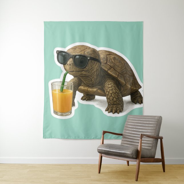 Tapiz Cool Turtle Sipping Juice Sticker (In situ)