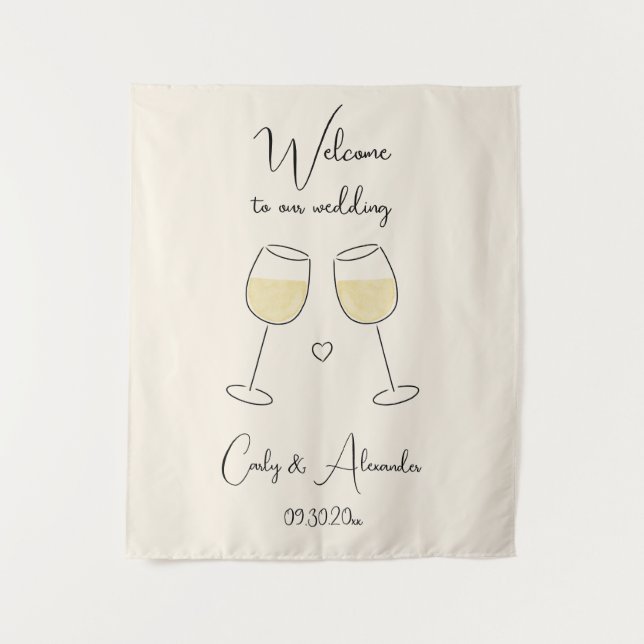 Tapiz Copo de Vino Blanco Bodas Bienvenida (Anverso)