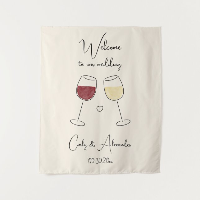 Tapiz Copo de Vino Tinto Blanco Boda Bienvenida (Anverso)